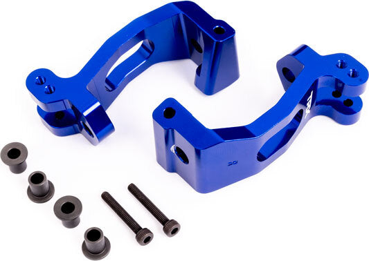 Caster blocks (c-hubs), 6061-T6 aluminum (blue-anodized), left & right/ kingpin bushings (4)/ 3x20mm CS (with threadlock) (4)